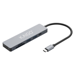 USB-хаб KG-153A, Type-C 3.2, в/с, 6 в 1, 1хUSB-A 3.2, 1xUSB-A 2.0, 2xSD/TF 2.0, 1xHDMI,1xType-C PD 3.0, 150 мм, серый, KAIGO (КАЙГО), 355068