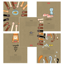 Тетрадь 18 л., HATBER клетка, обложка картон КРАФТ, "На мягких лапках" (микс в спайке), 068447, 18Т5В1