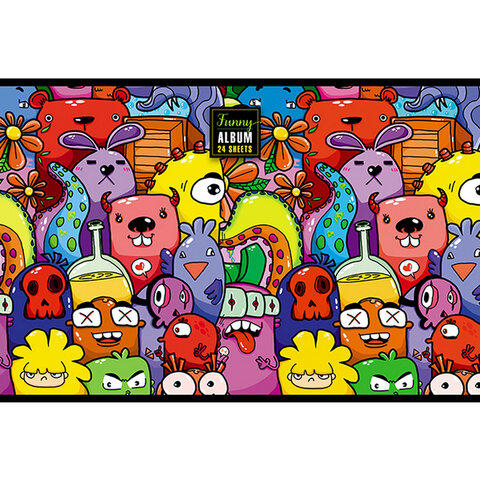 Альбом для рисования А4 24 л., скоба, TWIN-лак, ПЗБМ, 205х295 мм, "Куча Монстров" (микс в спайке), 44055