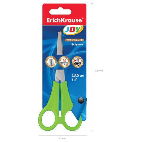Ножницы ERICH KRAUSE "JOY" 135 мм, цвет ассорти, в картонной упаковке с европодвесом, 15033
