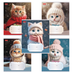 Тетрадь 12л. HATBER линия, обложка картон, Уютные котики (микс в спайке), 12Т5В2