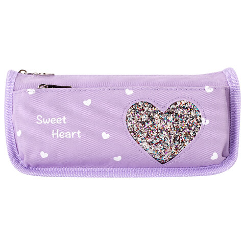 Пенал мягкий ЮНЛАНДИЯ, 2 отделения, полиэстер, "Heart", фиолетовый, 21х6х9 см, 270259