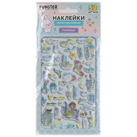 Наклейки гелевые "Блестящий микс", 15,5х9,5 см, ассорти 6 видов, FUNSTER (ФАНСТЕР), 666086