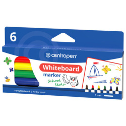 Маркеры стираемые для белой доски НАБОР 6 шт., 6 ЦВЕТОВ, CENTROPEN "Dry-Wipe", 1-2 мм, 2507/6, 525070601