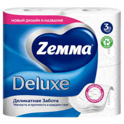 Бумага туалетная 3-слойная, 4 рулона (4х18 м), белая, ZEMMA/ZEWA Deluxe, 32281