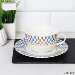 Чайная пара 2 предмета 270 мл тонкостенный / LY-1348 /уп 18/72/ Сеточка / в подарочной упаковке