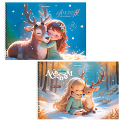 Альбомы для рисования ДЭК, А4, 40 л., КОМПЛЕКТ 2 шт., гребень, обложка картон, BRAUBERG, 200х290 мм, "Душа леса", 107743