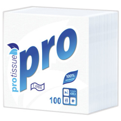Салфетки бумажные 100 шт., 24х24 см, PROtissue COMFORT, белые, 100% целлюлоза, С184