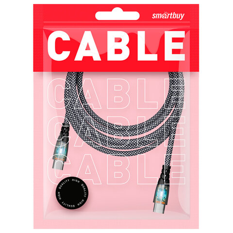 Кабель Type-C - Type-C, 1 м, 3 А, SMARTBUY, для быстрой зарядки и передачи данных, черный, FCTRANSP-BLACK