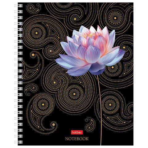 Тетрадь А5 96л. HATBER гребень, клетка, матовая ламинация, 3D фольга, Золотая гармони, 96Т5лофВ1гр