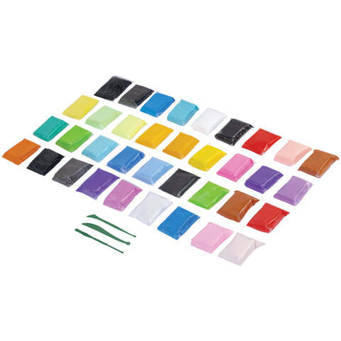 Пластилин супер лёгкий воздушный застывающий 36 штук (32 цвета + 2 белых + 2 черных), 310 г, 3 стека, ПИФАГОР, 107042