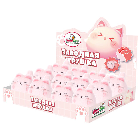 Игрушка пищалка мягкая заводная Кот Пухляш, высота 8 см, WOOZOO (ВУЗУ), 666201