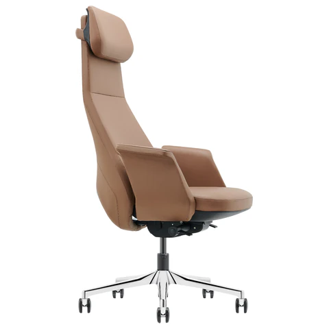 Кресло HAWASAN PREMIUM "STELLAR EX-840", синхромеханизм, алюминий, экокожа, коричневое, 533242