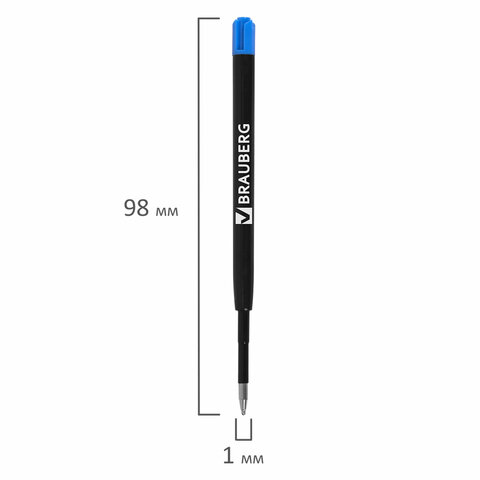 Стержень шариковый масляный BRAUBERG, КОМПЛЕКТ 30 штук, СИНИЙ, тип PARKER, 98 мм, пластиковый корпус, линия письма 0,5 мм, 170405