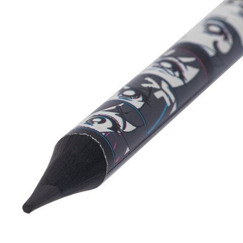 Набор карандашей чернографитных с принтом BRAUBERG "MANGA", 12 штук, HB, с ластиком, корпус ассорти, 182037