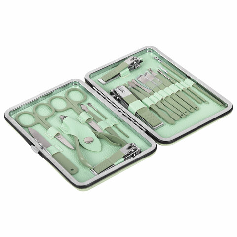 Универсальный набор для маникюра и педикюра 18 в 1 в футляре, STANDARD, зеленый, WBZ, 609489