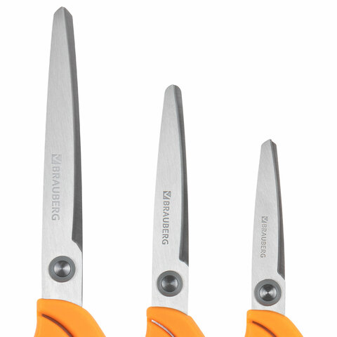 Ножницы BRAUBERG "PROFESSIONAL" 3 шт. (135, 180, 210 мм), серо-оранжевые ручки, ВЫГОДНАЯ УПАКОВКА, 272981