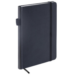 Блокнот А5 135x212 мм BRAUBERG "Edge", под кожу, резинка, держатель, 80 л., клетка, черный, 117145