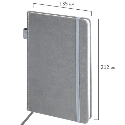 Блокнот А5 135x212 мм BRAUBERG "Edge", под кожу, резинка, держатель, 80 л., клетка, серый, 117146