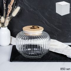 Банка для сыпучих бамбуковая крышка Бочонок рифленая 850 мл / 9544 /уп 60/