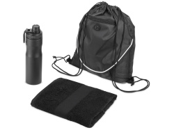Спортивный набор со стальной бутылкой и полотенцем «Advanced», Цвет черный