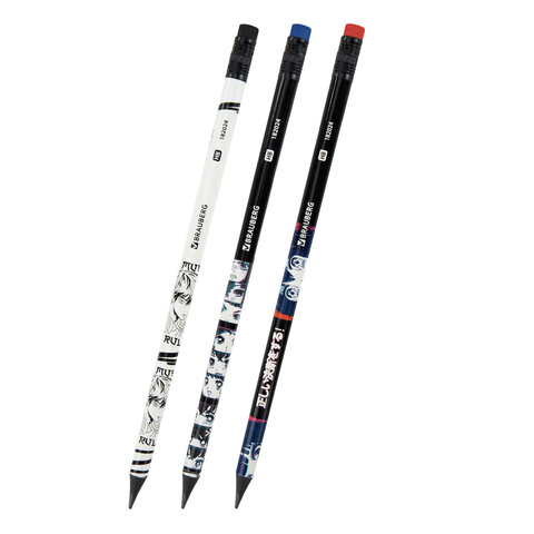 Карандаш чернографитный с принтом BRAUBERG "MANGA", 1 шт., HB, с ластиком, корпус ассорти, 182024