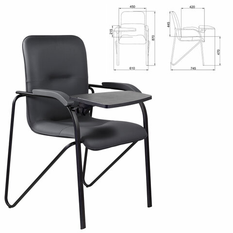 Кресло со столом BRABIX "Samba CF-108 BOX-2", черный каркас, кожзам черный, разобрано, 533217