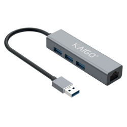 Хаб-разветвлитель KG-096, USB-A 3.2, высокоскоростной, 4 в 1, 3 х USB-A 3.2, 1 x RJ-45, 120 мм, серый, KAIGO (КАЙГО) SMART, 355060