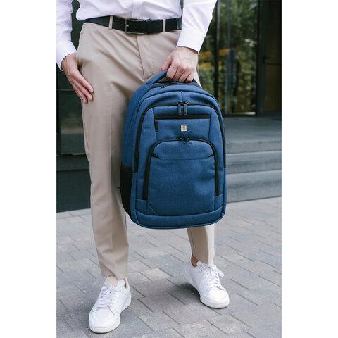 Рюкзак HEIKKI SECURE (ХЕЙКИ) универсальный, 2 отделения, отделение для ноутбука, синий, 46x31x19 см, 273896