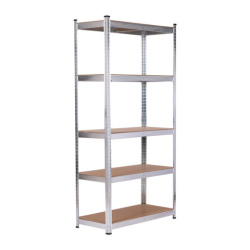 Стеллаж металлический BOOMHOUSE (БУМХАУС) безболтовой, 2000x1000x500 мм, 5 полок МДФ, серебристый, 291415