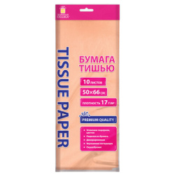 Цветная бумага ТИШЬЮ 17 г/м2, 50х66 см, 10 листов, персиковый цвет, ЗОЛОТАЯ СКАЗКА, 116481