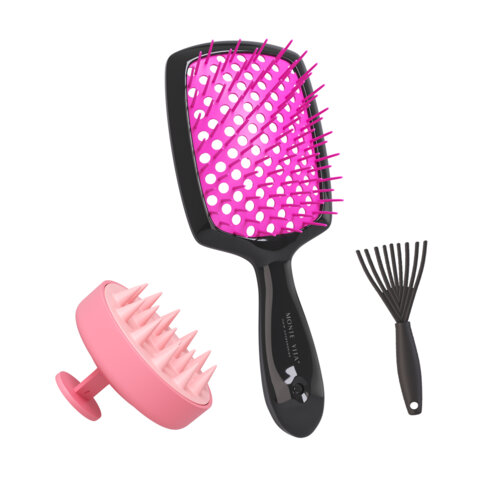 Расческа для волос массажная 20х8,5 см, массажер и щетка для чистки В ПОДАРОК черн MONTE VITA (МОНТЕ ВИТА), 457430
