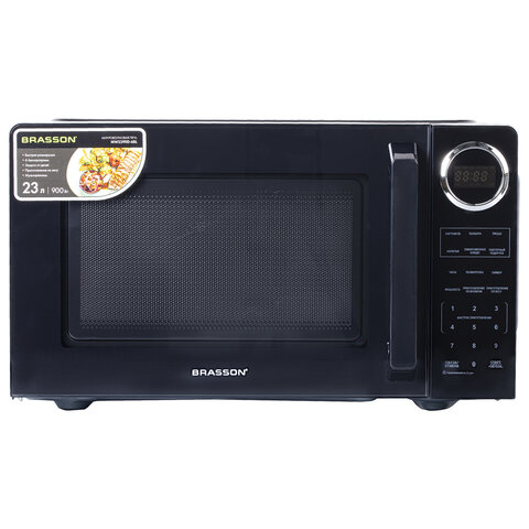 Микроволновая печь BRASSON MW2390D-6BL, 23 л, 900 Вт, сенсорное управление, дисплей, таймер, 6 АВТОПРОГРАММ, черная, 454980