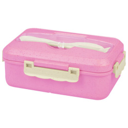 Ланч-бокс контейнер, 1 секция, 3 отделения, 1,4 л, ложка, вилка, 8х21х14 см, розовый, JOYLUX ECO, 609345