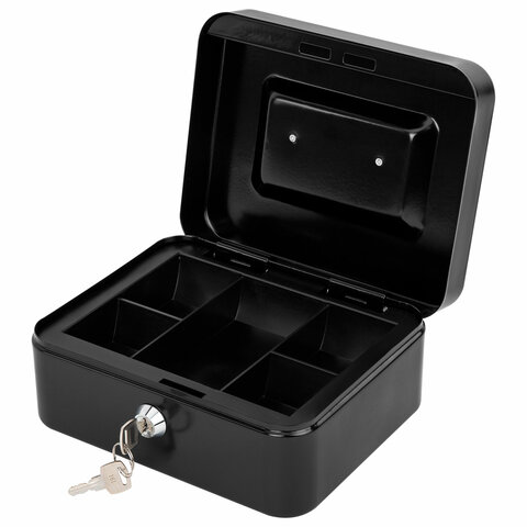 Ящик для денег, ценностей, документов, печатей, 90х160х200 мм, ключевой замок, черный, BRAUBERG, 291350