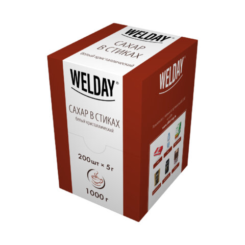 Сахар порционный OFFICE-BOX WELDAY в стиках по 5 г, 200 штук, 1 кг, 624095
