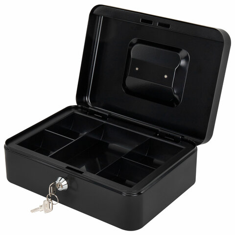 Ящик для денег, ценностей, документов, печатей, 90х180х250 мм, ключевой замок, черный, BRAUBERG, 291349