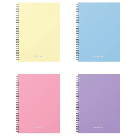 Тетрадь обложка пластик, А5, 80 л., спираль, клетка, ErichKrause, "Pastel" ассорти (4 вида), 50162
