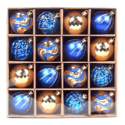 Шары елочные 16 шт., 8 см, "Blue&Gold", пластик, золото/синий, ЗОЛОТАЯ СКАЗКА, 592454