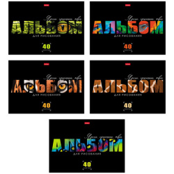 Альбом для рисования, А4, 40 л., скоба, выборочный лак, HATBER, 205х290 мм, "Живой принт" (ассорти 5 видов), 095590, 40А4вмВ