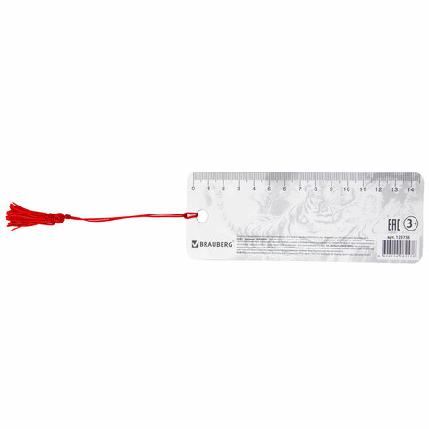 Закладка для книг с линейкой 3D-ОБЪЕМНАЯ BRAUBERG, "Бенгальский тигр", с декоративным шнурком, 125755