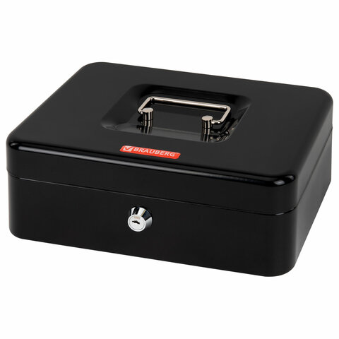 Ящик для денег, ценностей, документов, печатей, 90х180х250 мм, ключевой замок, черный, BRAUBERG, 291349