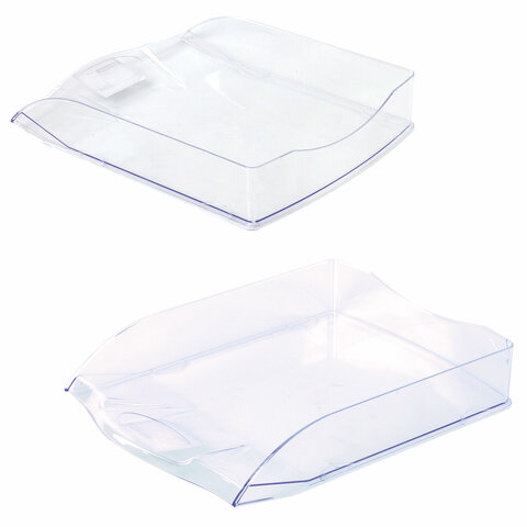 Лоток горизонтальный для бумаг BRAUBERG "Delta", A4 (340х270х60 мм), прозрачный, 237262