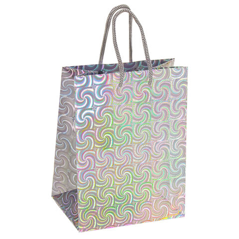 Пакет подарочный 18x10x23 см (M), НАБОР 10 шт., 5 дизайнов, голография, ЗОЛОТАЯ СКАЗКА, 609733