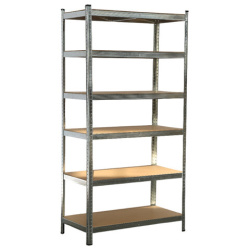 Стеллаж металлический BOOMHOUSE (БУМХАУС) безболтовой, 2000x1000x500 мм, 6 полок МДФ, серебристый, 291416