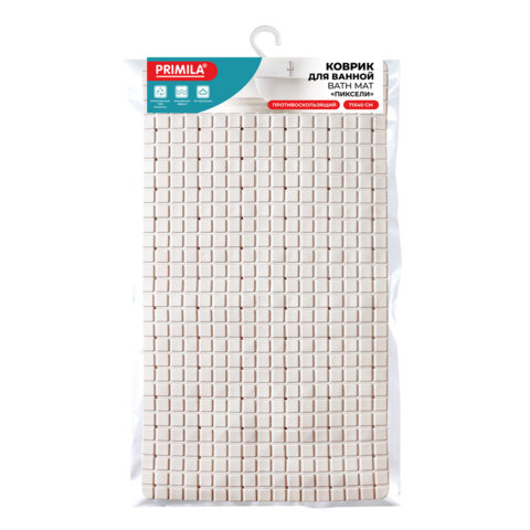 Коврик для ванны противоскользящий 71х40 см, "Пиксели", бежевый, ПВХ, присоски, PRIMILA (ПРИМИЛА), 700383