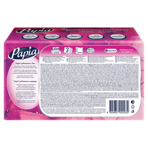 Полотенца бумажные (1 пачка – 100 листов) PAPIA (H3) UNIT PACK, 3-слойные, 23х20,5 см, V-сложение, 5090823
