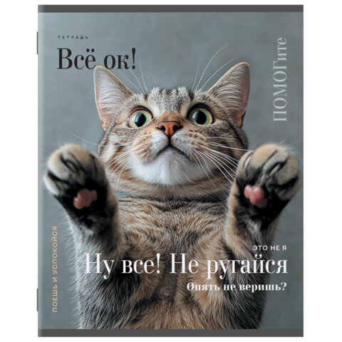 Тетрадь А5, 48 л., STAFF, скоба, клетка, офсет №2 ЭКОНОМ, обложка картон, КОТЫ_АССОРТИ, 405627