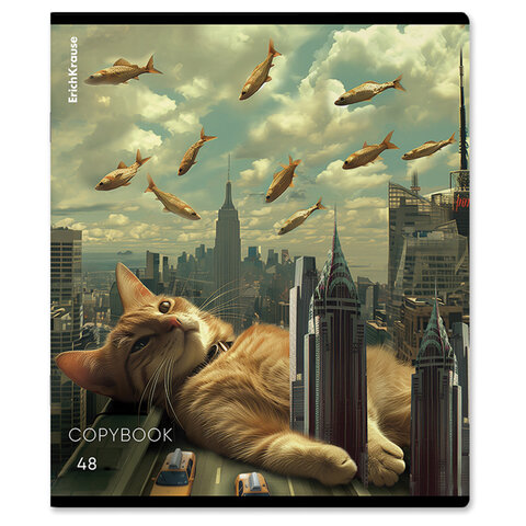 Тетрадь А5, 48 л., ERICH KRAUSE, скоба, клетка, глянцевая ламинация, "Big City Cats" (микс в спайке), 63317