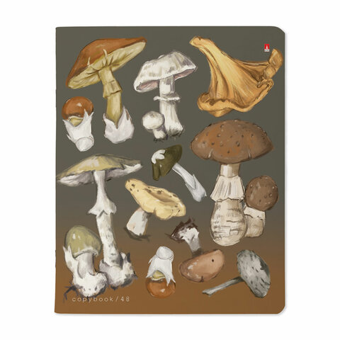 Тетрадь А5, 48 л., АЛЬТ скоба, клетка, матовая ламинация, "Грибная феерия" (5 видов), 7-48-1325